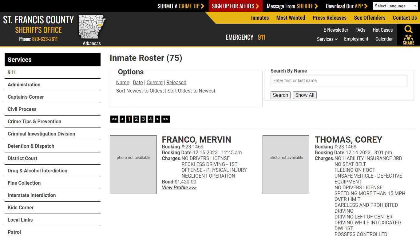 Inmate Roster (76) - St. Francis County Sheriff